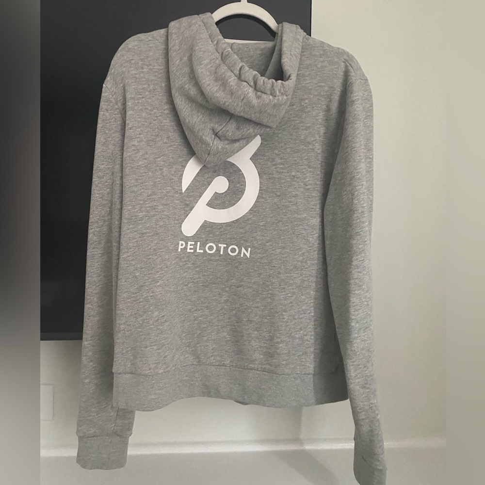 Peloton Unisex Full Zip Up Logo Hoodie Sweatshirt, Gray